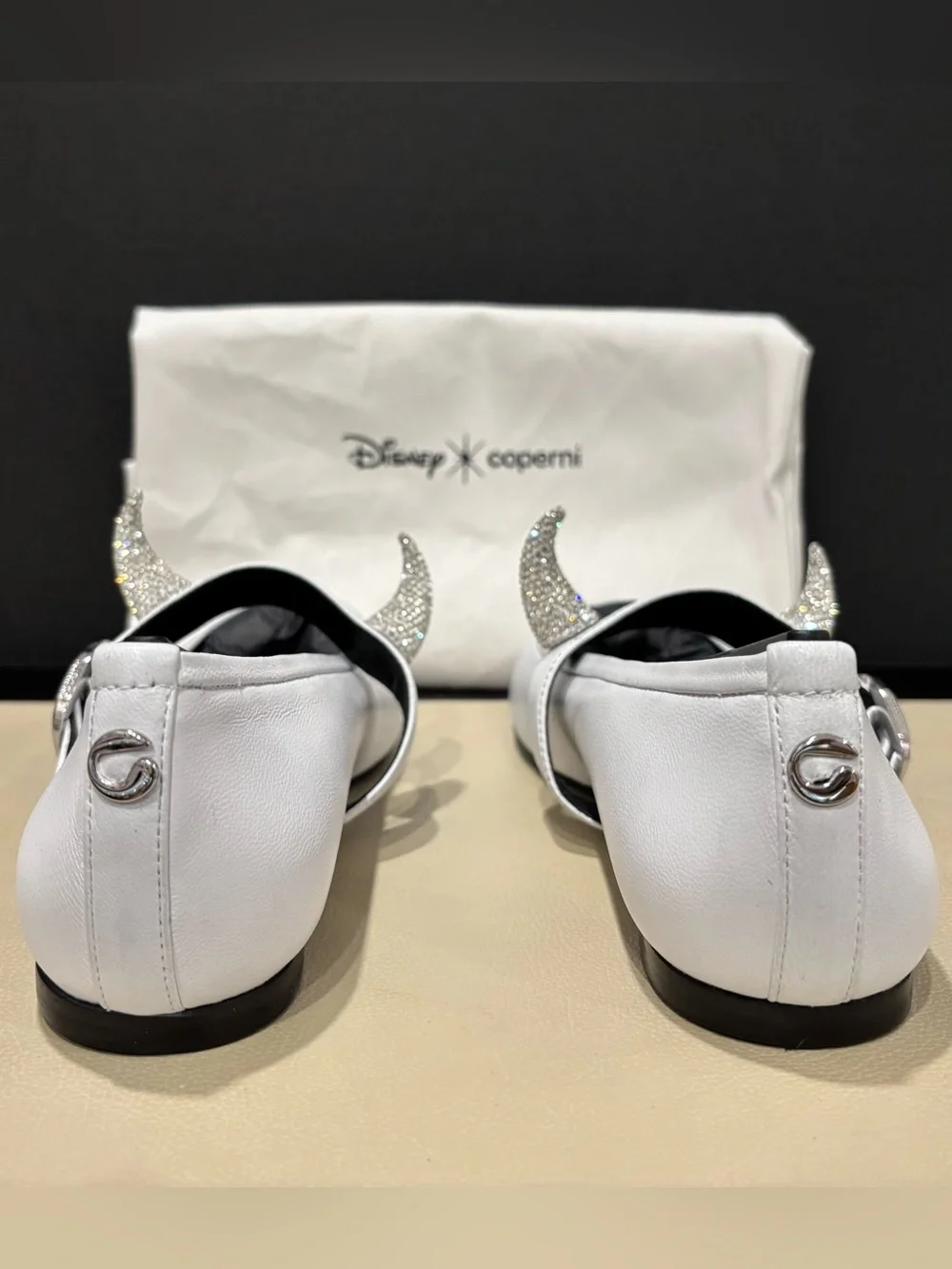 Disney Ballerina Flats, Coperni White Silver Crystal Horn Size 7 Cosplay Pride